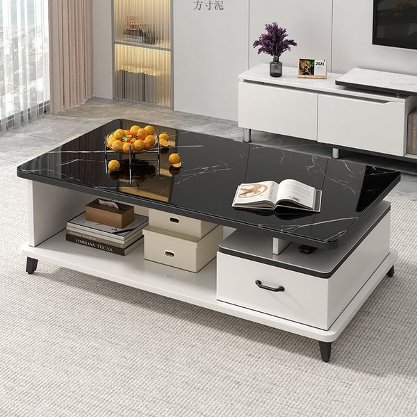 bàn sofa hình hộp chữ nhật mặt đá sang trọng, bàn sofa có hộc kéo nhỏ để đồ