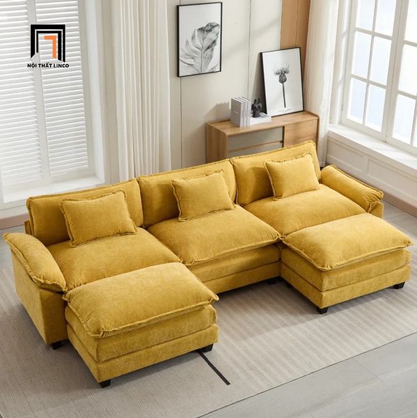 bộ ghế sofa chữ U vải nỉ xám than dài 2m5, sofa chữ U nhỏ cao cấp cho phòng khách