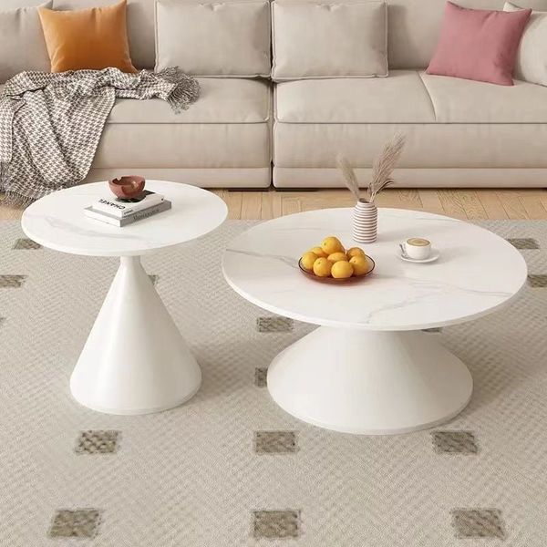 cặp bàn sofa mặt đá tròn, cặp 2 bàn sofa khung chân sắt xòe