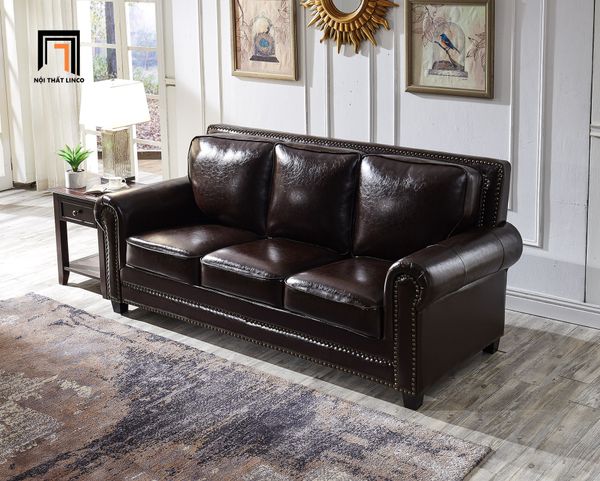 sofa, ghế sofa, sofa băng da nâu đậm, sofa băng tân cổ điển, ghế sofa băng 2m1, sofa băng da sang trọng