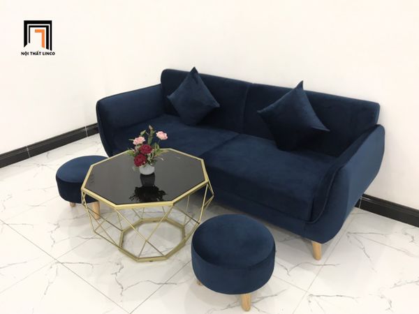 bộ ghế sofa băng phòng khách màu xanh đậm vải nhung, bộ ghế sofa nhỏ gọn 1m9 giá rẻ