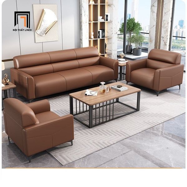 bộ ghế sofa da giả màu đen mờ, set ghế sofa văn phòng làm việc cao cấp