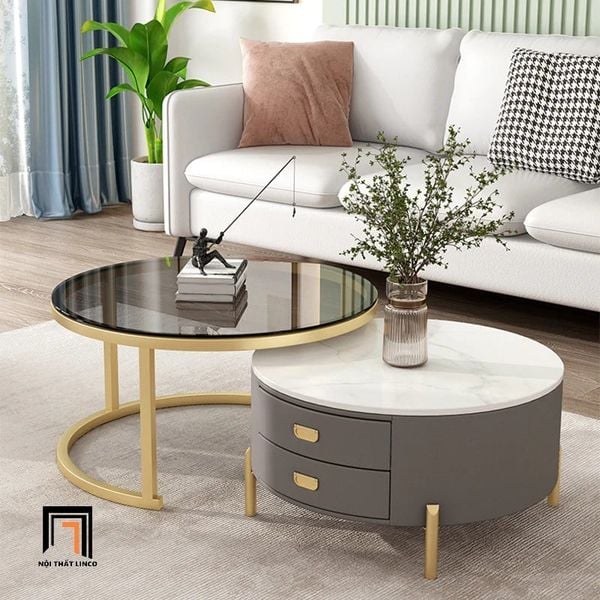 cặp bàn trà cho công sở tiếp khách, cặp bàn sofa đôi hình tròn xinh xắn