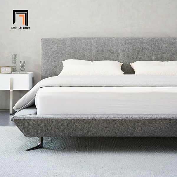 giường ngủ bọc vải nỉ xám 1m6 x 2m, giường ngủ hiện đại cho căn hộ chung cư