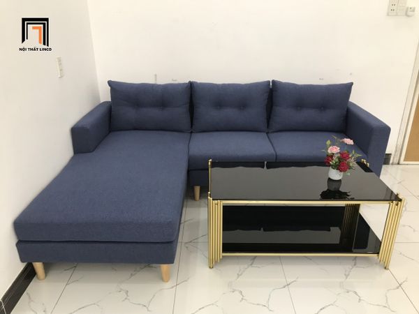 bộ ghế sofa góc 2m2 x 1m6 giá rẻ, ghế sofa góc vải nỉ màu xanh đậm