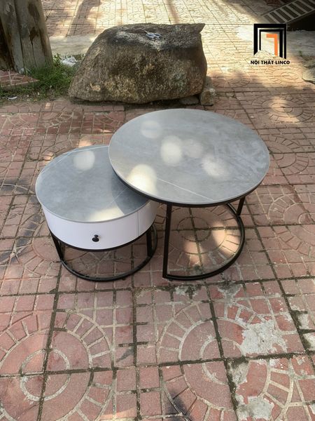 cặp bàn trà phòng khách xinh xắn, cặp bàn sofa mặt đá xám cho gia đình