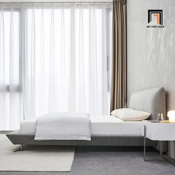 giường ngủ bọc vải nỉ xám 1m6 x 2m, giường ngủ hiện đại cho căn hộ chung cư