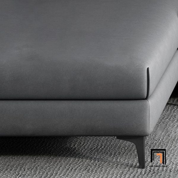 bộ ghế sofa cho phòng khách lớn 3m4 x 1m8, sofa góc da công nghiệp màu xám đen, sofa góc L sang trọng