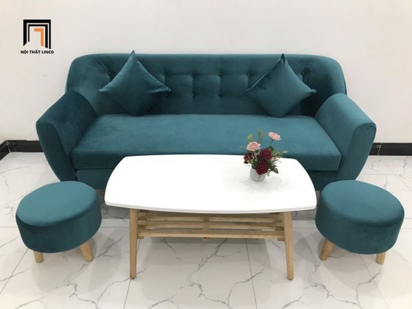 bộ ghế sofa băng dài 1m9 giá rẻ, ghế sofa băng màu xanh lá vải nhung xinh xắn
