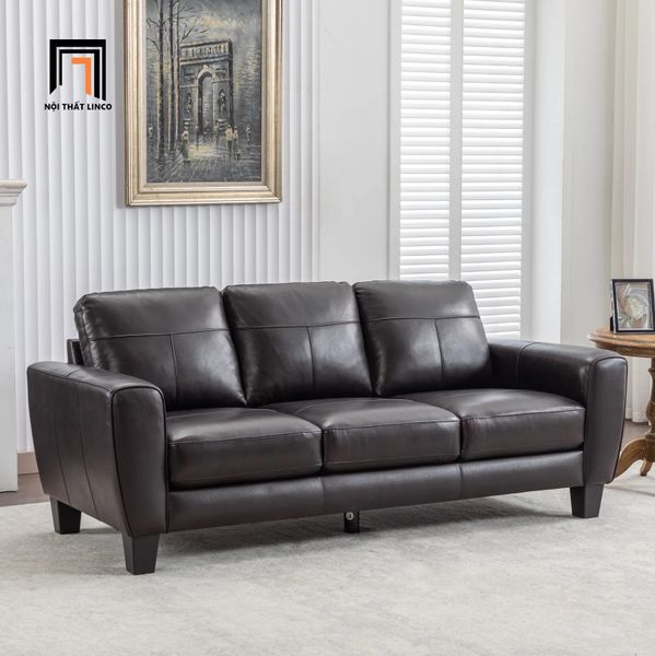 bộ 2 ghế sofa gia đình cao cấp, set ghế sofa màu nâu đen bọc da công nghiệp