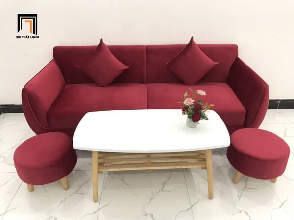 ghế sofa băng màu đỏ đô vải nỉ nhung, bộ ghế sofa văng dài 1m9 cho phòng khách nhỏ