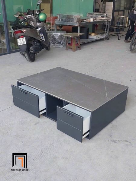 bàn sofa phòng khách mặt đá xám sang trọng, bàn sofa 1m x 50 2 hộc kéo cho chung cư