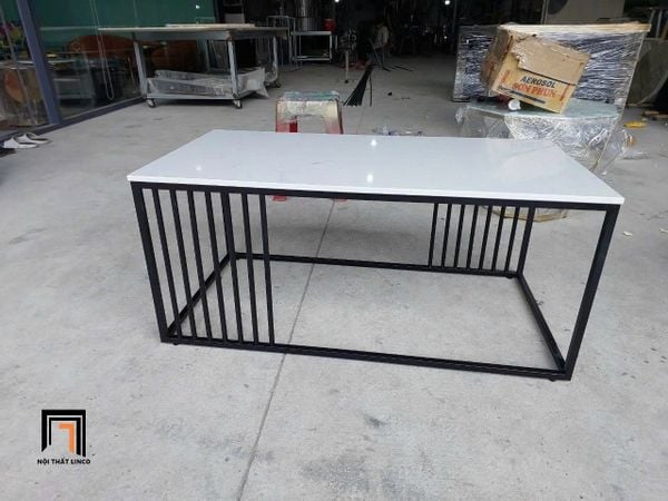 bàn trà mặt đá chữ nhật 1m x 50 khung chân sắt, bàn sofa cho văn phòng làm việc