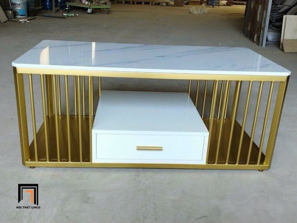 bàn sofa phòng khách mặt đá 1m x 50, bàn trà khung chân sắt vàng giá rẻ