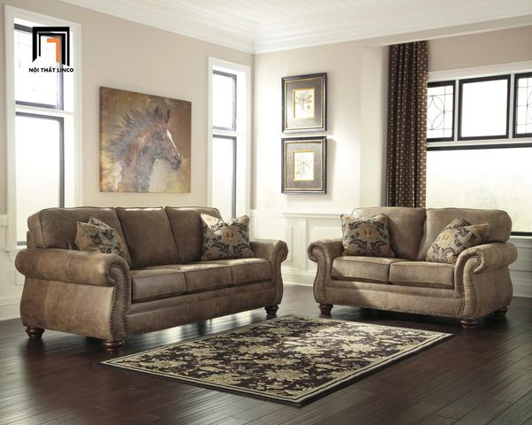 bộ ghế sofa phong cách tân cổ điển, set ghế sofa sang trọng bọc da giả