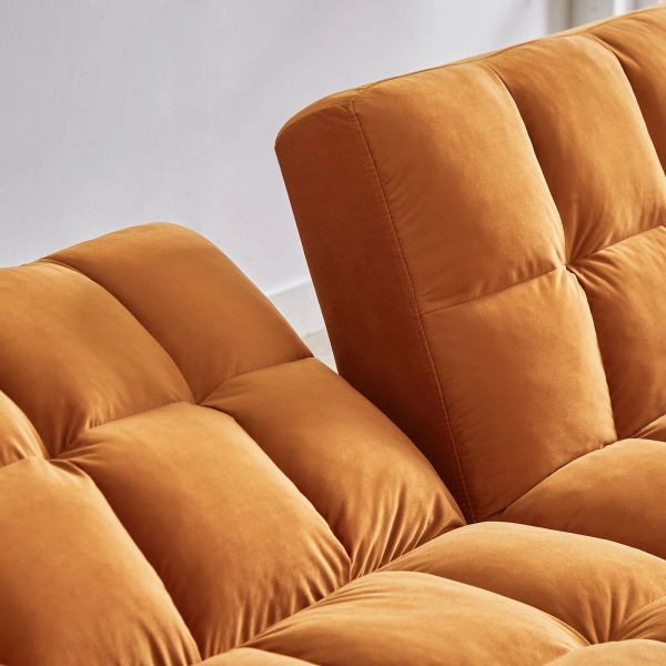 ghế sofa giường nằm gấp gọn, sofa bed vải nỉ nhung giá rẻ màu cam, ghế sofa giường xinh xắn