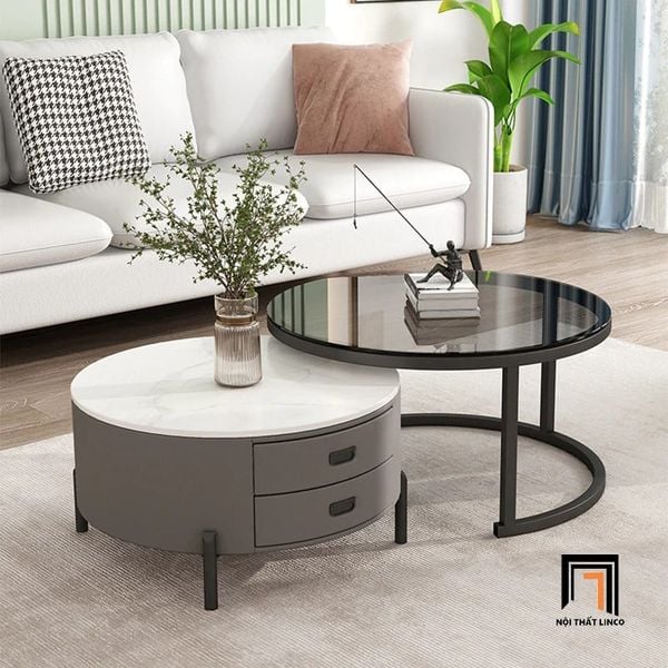 cặp bàn trà cho công sở tiếp khách, cặp bàn sofa đôi hình tròn xinh xắn