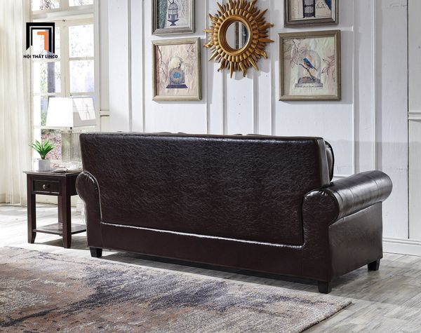 bộ ghế sofa phòng khách cao cấp, set ghế sofa kiểu dáng tân cổ điển màu nâu đen