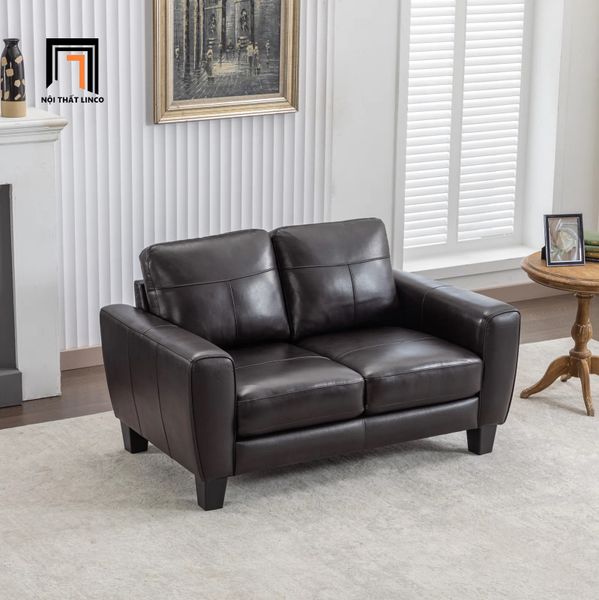 bộ 2 ghế sofa gia đình cao cấp, set ghế sofa màu nâu đen bọc da công nghiệp