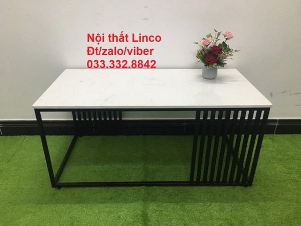 bàn trà chữ nhật mặt đá trắng khung chân sắt 1m x 50, bàn sofa cho căn hộ nhỏ