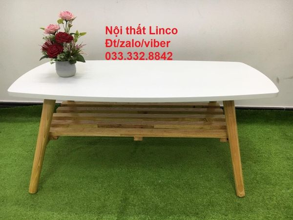 bàn trà chữ nhật 1m x 50 mặt ván gỗ trắng, bàn sofa phòng khách chân gỗ cao su gấp gọn