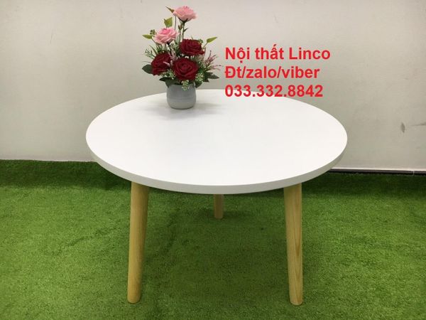 bàn sofa phòng khách nhỏ gọn, bàn trà mặt ván gỗ 60cm 3 chân gỗ cao su tự nhiên