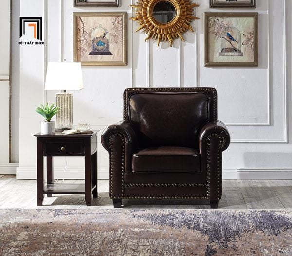 bộ ghế sofa phòng khách cao cấp, set ghế sofa kiểu dáng tân cổ điển màu nâu đen