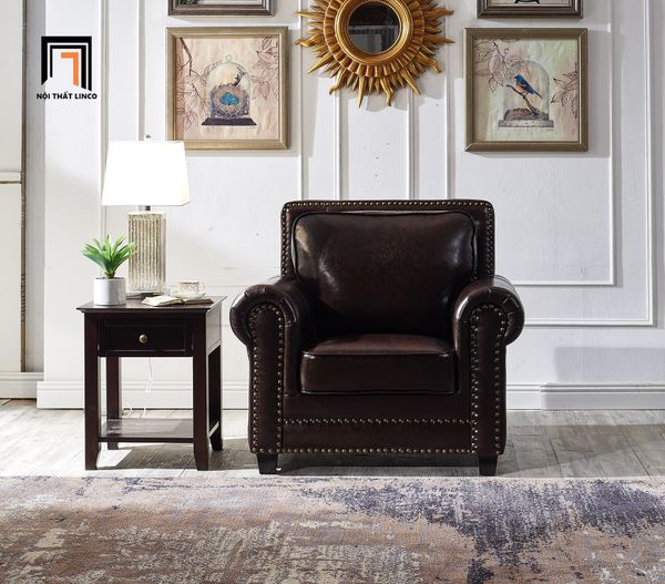 sofa, ghế sofa, sofa băng da nâu đậm, sofa băng tân cổ điển, ghế sofa băng 2m1, sofa băng da sang trọng