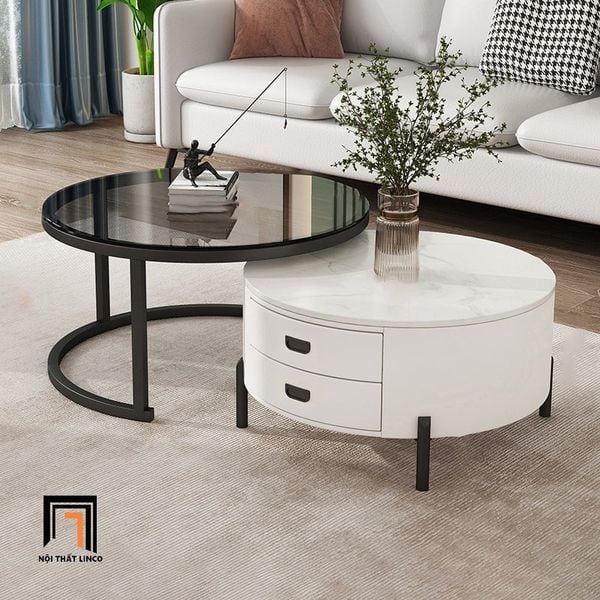 cặp bàn trà cho công sở tiếp khách, cặp bàn sofa đôi hình tròn xinh xắn