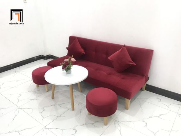 ghế sofa giường nằm đỏ đô giá rẻ, sofa bed futon, sofa giường nhỏ cho chung cư NOXH