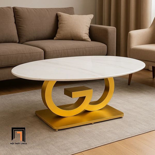 bàn sofa phòng khách giá rẻ, bàn sofa 1m x 60 mặt đá trắng khung chân vàng
