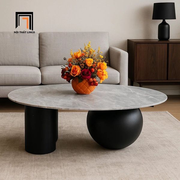 bàn trà phòng khách 1m x 50 mặt đá xám, bàn sofa gia đình khung chân sắt tròn