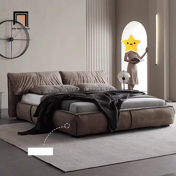 giường ngủ bọc da màu xám ghi, giường ngủ kiểu dáng hiện đại, giường bọc da sang trọng, giường 1m6 x 2m