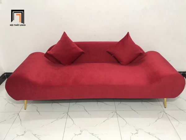 bộ ghế sofa phòng khách màu đỏ đô vải nhung, ghế sofa văng thuyền vải nỉ dài 2m giá rẻ