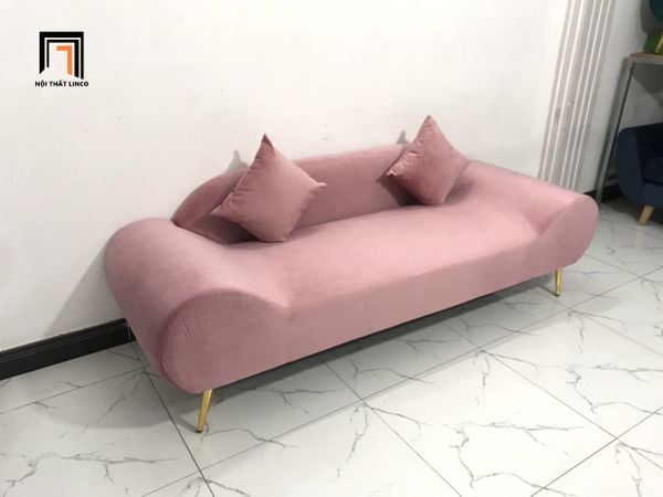 bộ ghế sofa thuyền màu hồng vải nhung dài 2m, ghế sofa văng thuyền nằm thư giãn giá rẻ