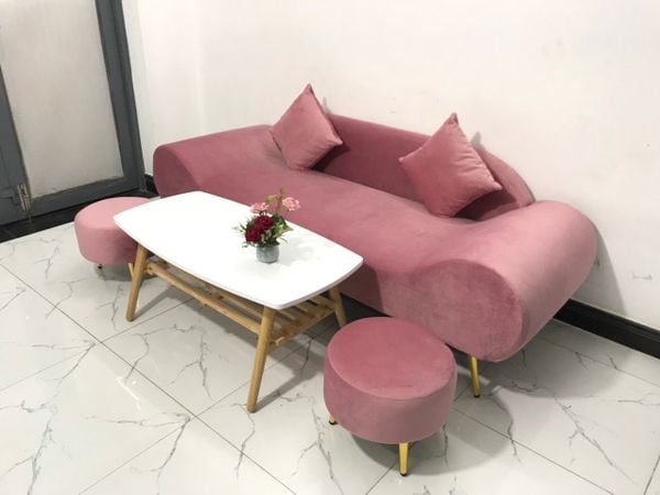 bộ ghế sofa thuyền màu hồng vải nhung dài 2m, ghế sofa văng thuyền nằm thư giãn giá rẻ