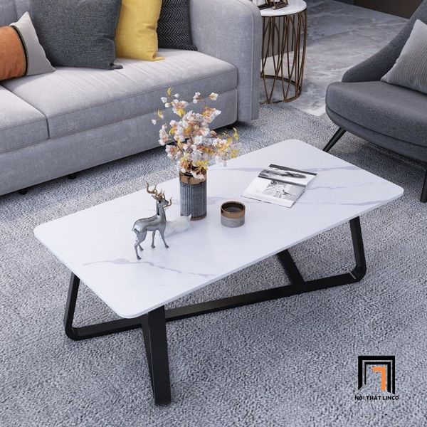 bàn sofa phòng khách mặt đá 1m x 50 ceramic, bàn trà chữ nhật giá rẻ khung chân sắt