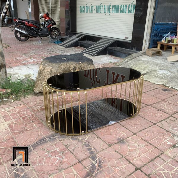 bàn trà phòng khách mặt kính đen 2 tầng, bàn sofa 1m x 50 giá rẻ