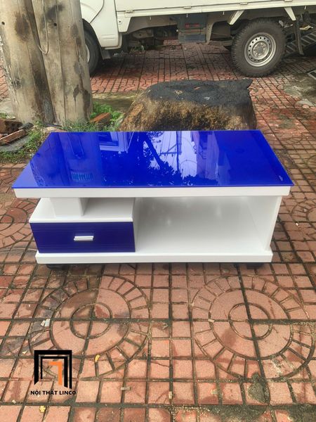 bàn sofa mặt kính xanh dương 1m x 50 giá rẻ, bàn sofa chữ nhật hộc kéo nhỏ