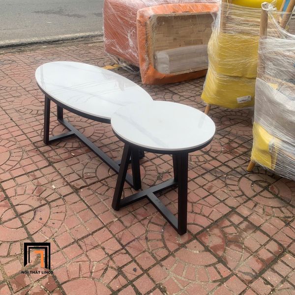 cặp bàn trà phòng khách xinh xắn, cặp 2 bàn sofa mặt đá trắng