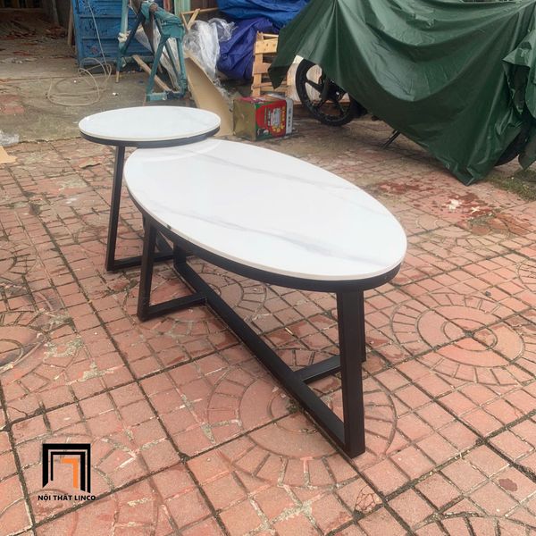 cặp bàn trà phòng khách xinh xắn, cặp 2 bàn sofa mặt đá trắng