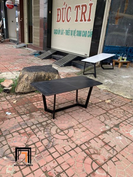 bàn trà chữ nhật mặt đá đen 1m x 50, bàn trà khung chân sắt đẹp