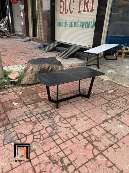 bàn trà chữ nhật mặt đá đen 1m x 50, bàn trà khung chân sắt đẹp