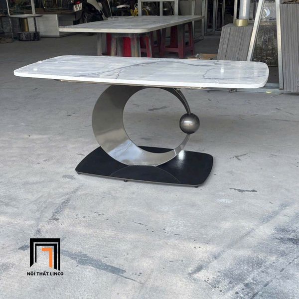bàn trà mặt đá khung chân sắt hình chân, bàn sofa mặt đá sảnh chờ 1m x 50