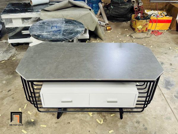 bàn sofa phòng khách mặt đá xám 1m x 60, bàn trà hình lục giác cho gia đình xinh xắn