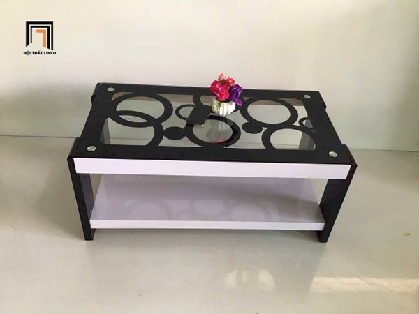 bàn trà chữ nhật 1m x 50 mặt kính cường lực, bàn sofa giá rẻ 2 tầng cho văn phòng