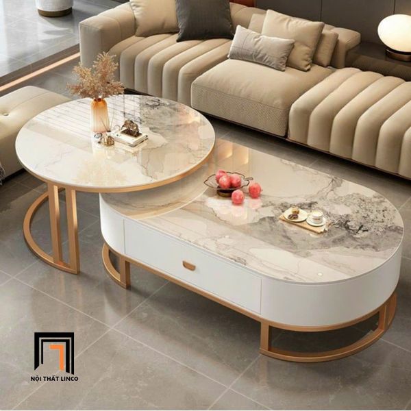 cặp bàn sofa phòng khách cao cấp mặt đá bóng, cặp 2 bàn trà gia đình hiện đại
