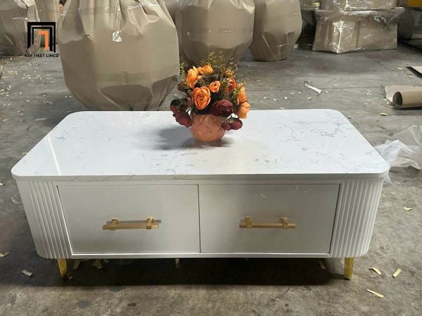 bàn trà hình hộp chữ nhật mặt đá trắng, bàn sofa phòng khách 1m x 50 xinh xắn