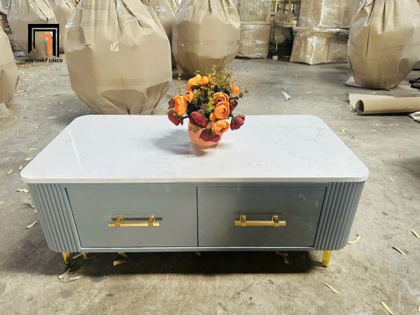 bàn trà hình hộp chữ nhật mặt đá trắng, bàn sofa phòng khách 1m x 50 xinh xắn