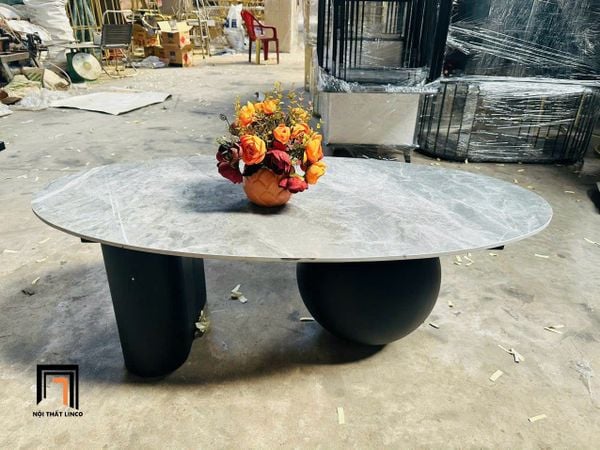 bàn trà phòng khách 1m x 50 mặt đá xám, bàn sofa gia đình khung chân sắt tròn